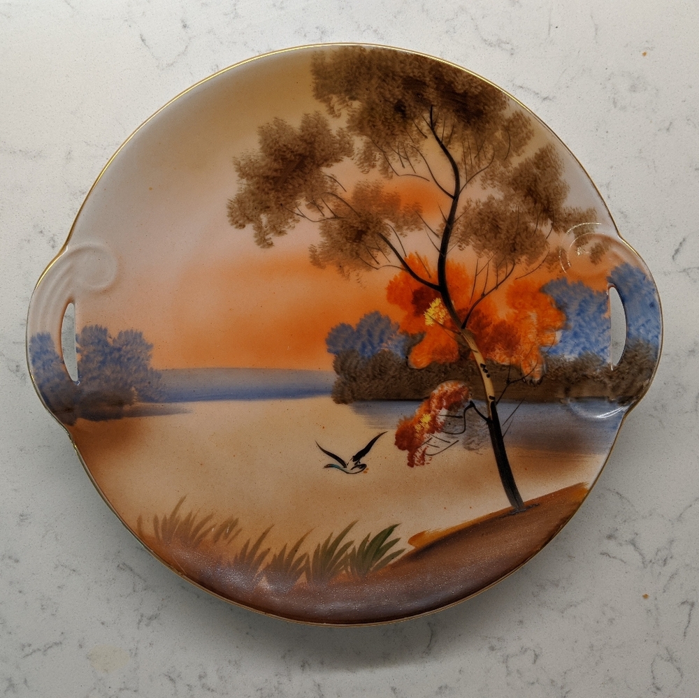 Vintage Noritake Hand painted small decorative plate - sunset over the water